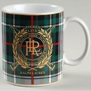 Ralph Lauren Green Tartan Mug with Gold Emblem